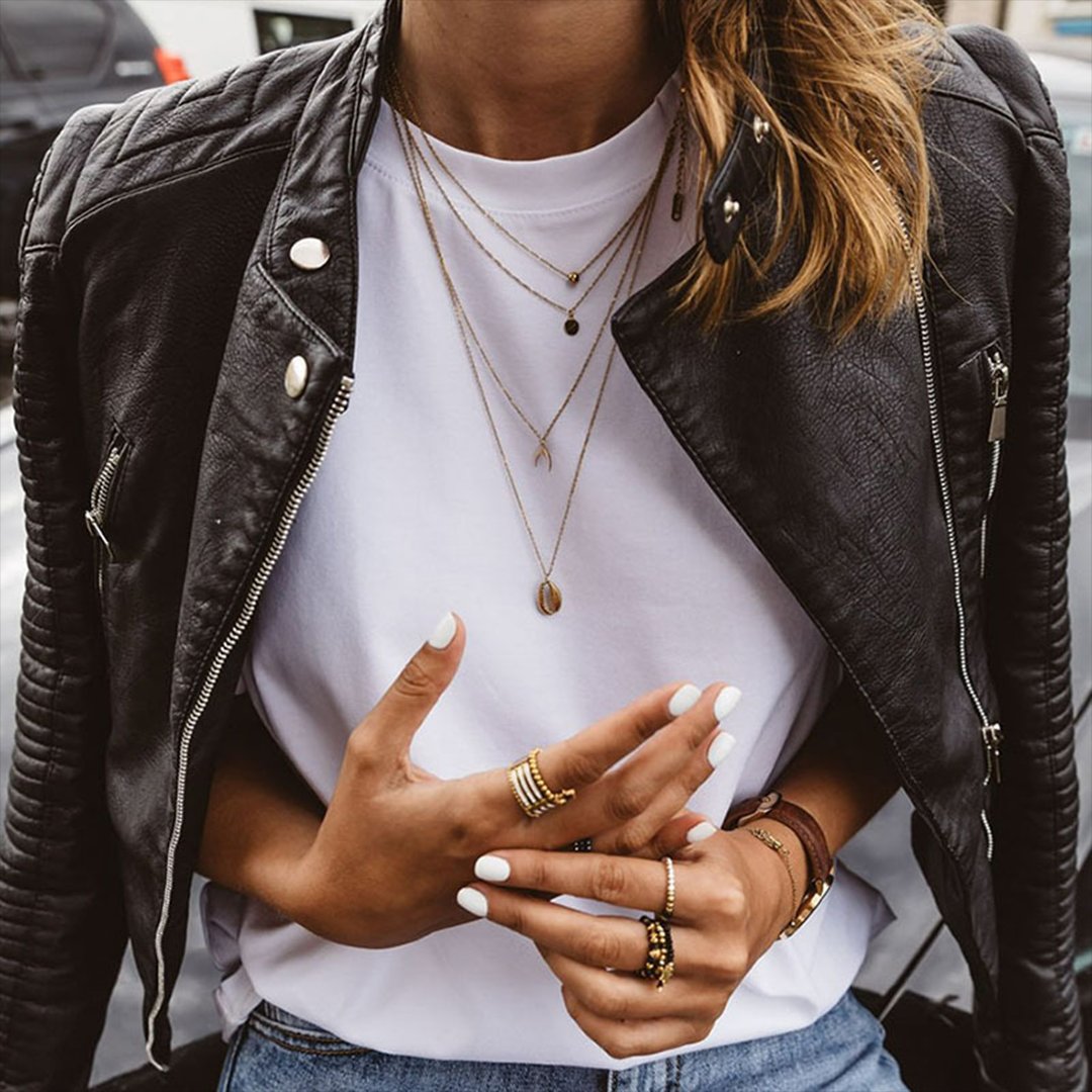 Women's Genuine Leather Moto Biker Jacket Zip-Up Quilted-Sleeve