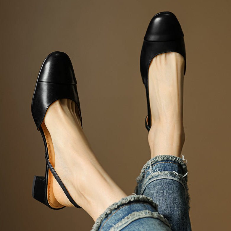 Women's Genuine Leather Slingback Block-Heel Pumps