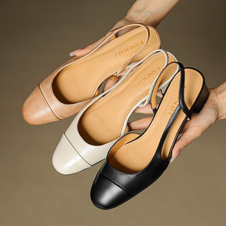 Women's Genuine Leather Slingback Block-Heel Pumps