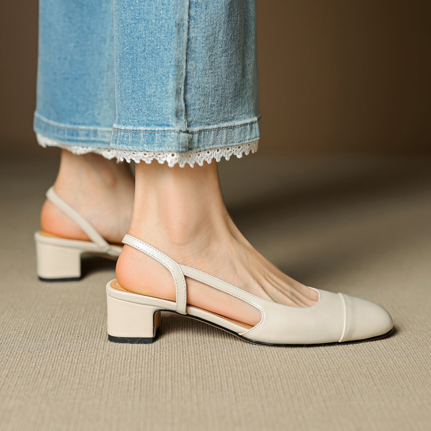 Women's Genuine Leather Slingback Block-Heel Pumps