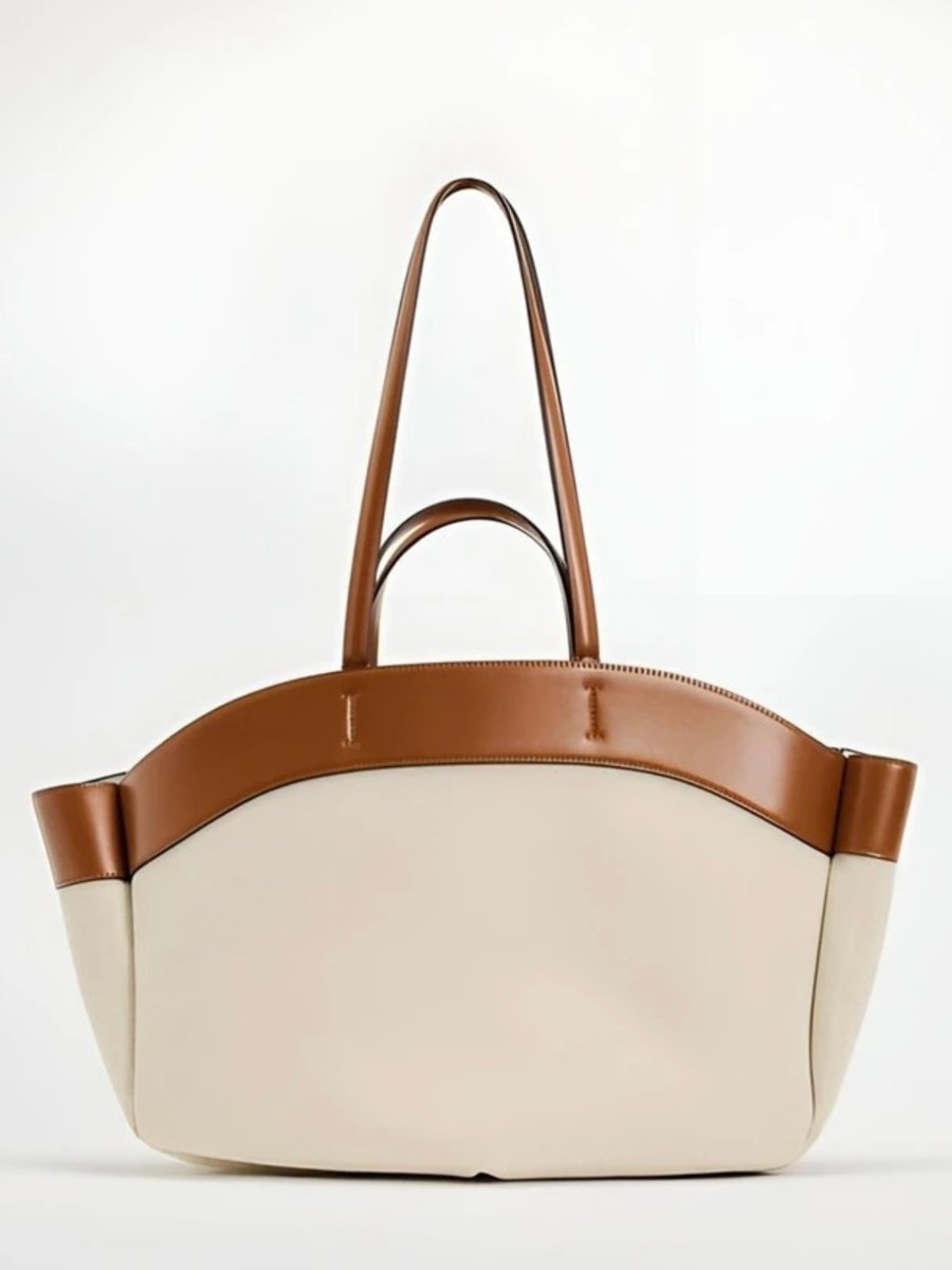 Women's Large Canvas Leather-Trim Open-Top Tote Bag