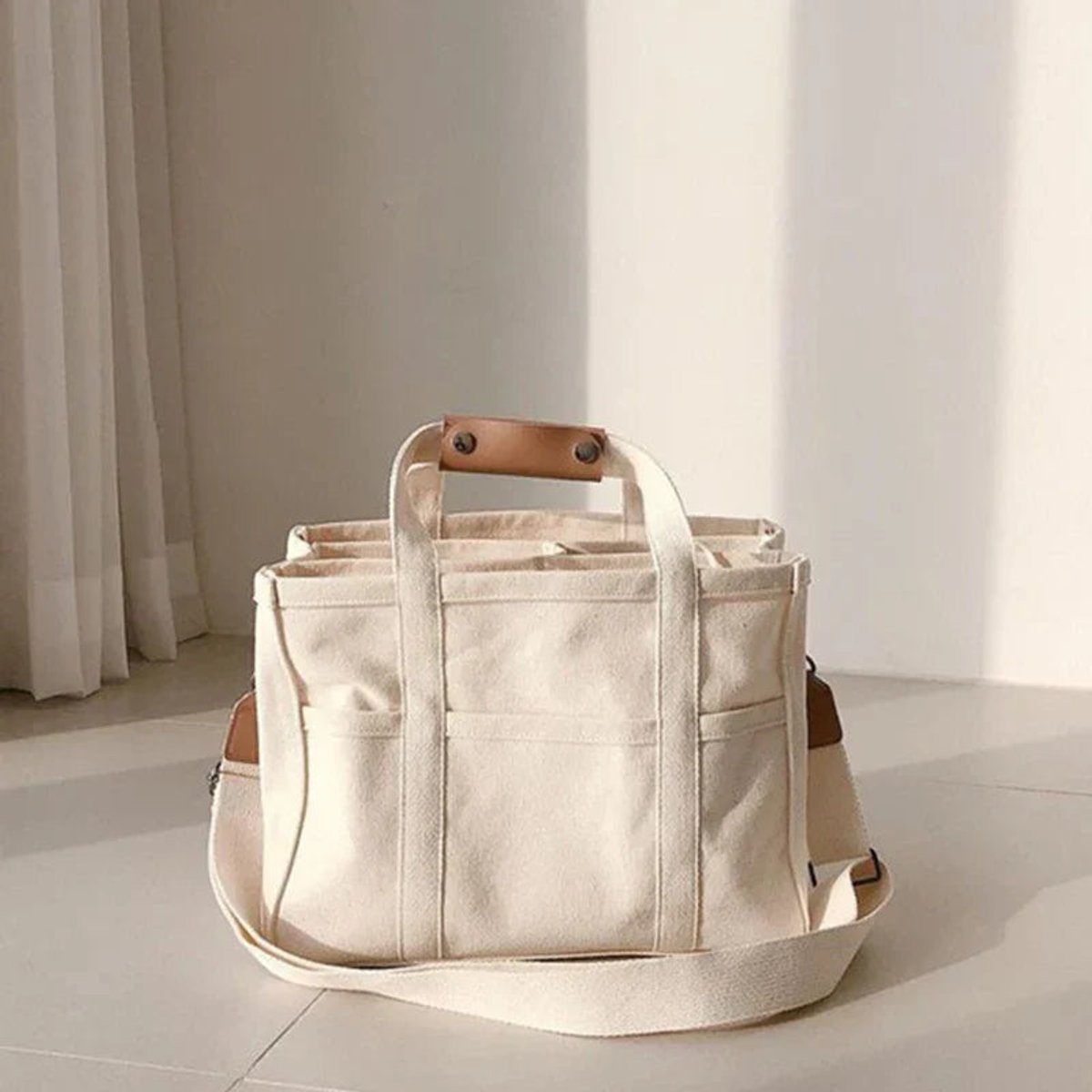 Women's Large-Capacity Multi-Pocket Canvas Crossbody Tote Bag