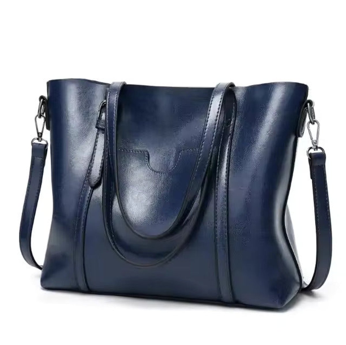 Women's Large Leather-Look Shoulder Tote Bag Crossbody Handbag - Blau