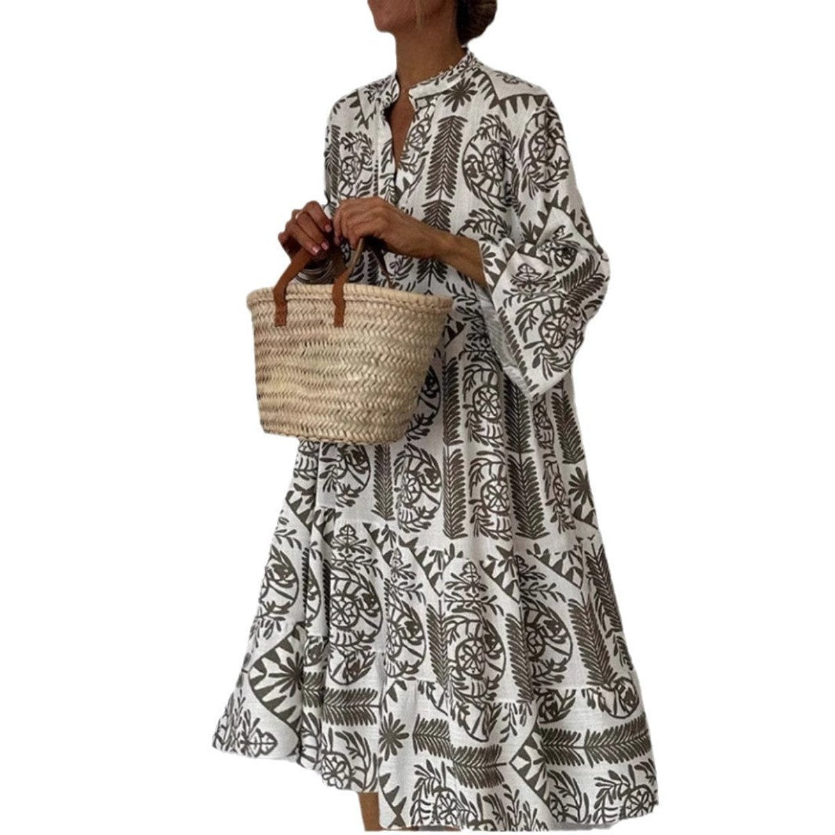 Women's Loose Floral Print Tunic Dress Short Sleeve Swing Mini