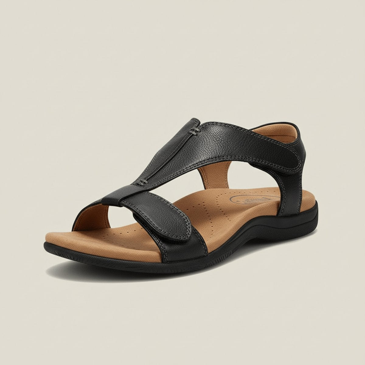 Women's Open-Toe Hook-Loop T-Strap Comfortable Sandals - Jet Black