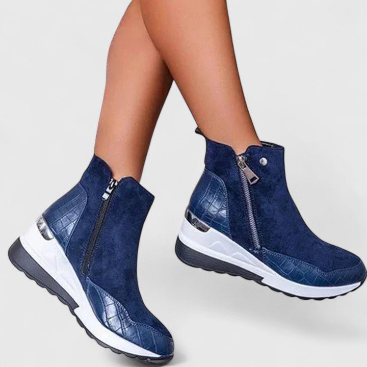 Women's Orthopedic Arch-Support Wedge Ankle Boots Zipper - Blue
