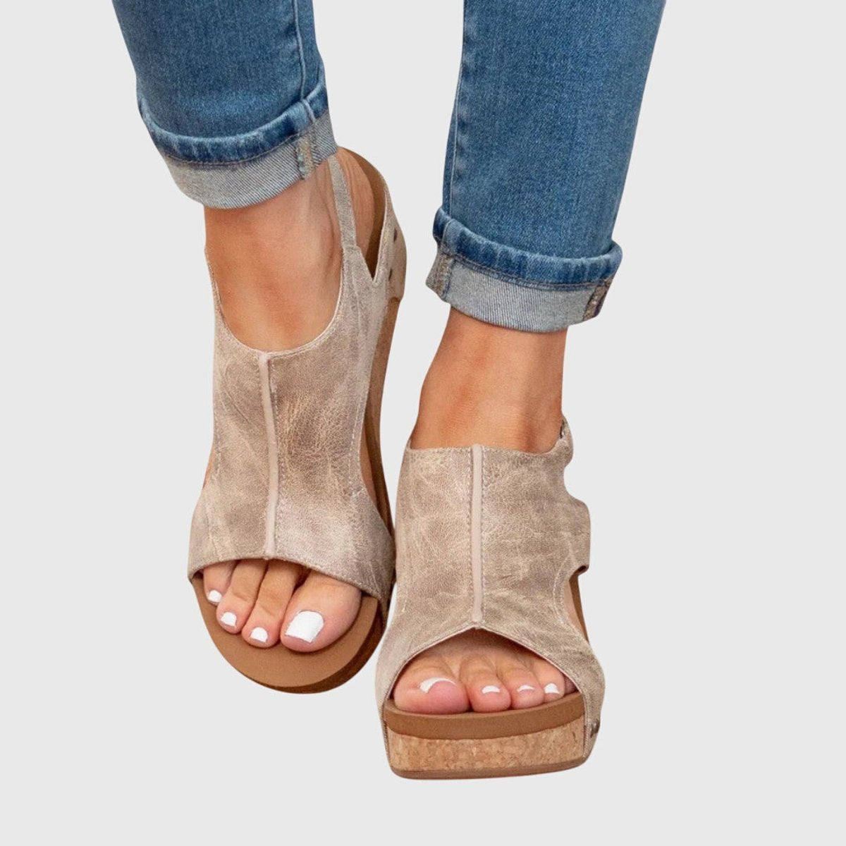 Women's Orthopedic Cork Wedge Slingback Comfortable Sandals - Beige