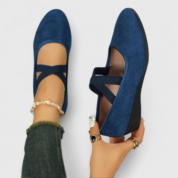 Women's Orthopedic Elastic Crossover Strap Slip-On Flats - Blue
