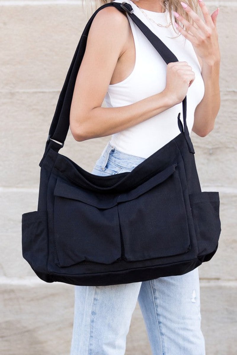 Women's Oversized Canvas Crossbody Messenger Bag Multi-Pocket