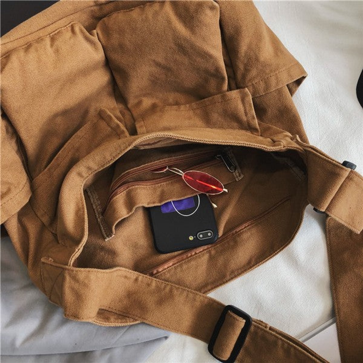 Women's Oversized Canvas Crossbody Messenger Bag Multi-Pocket