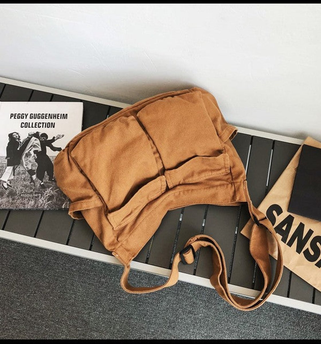 Women's Oversized Canvas Crossbody Messenger Bag Multi-Pocket