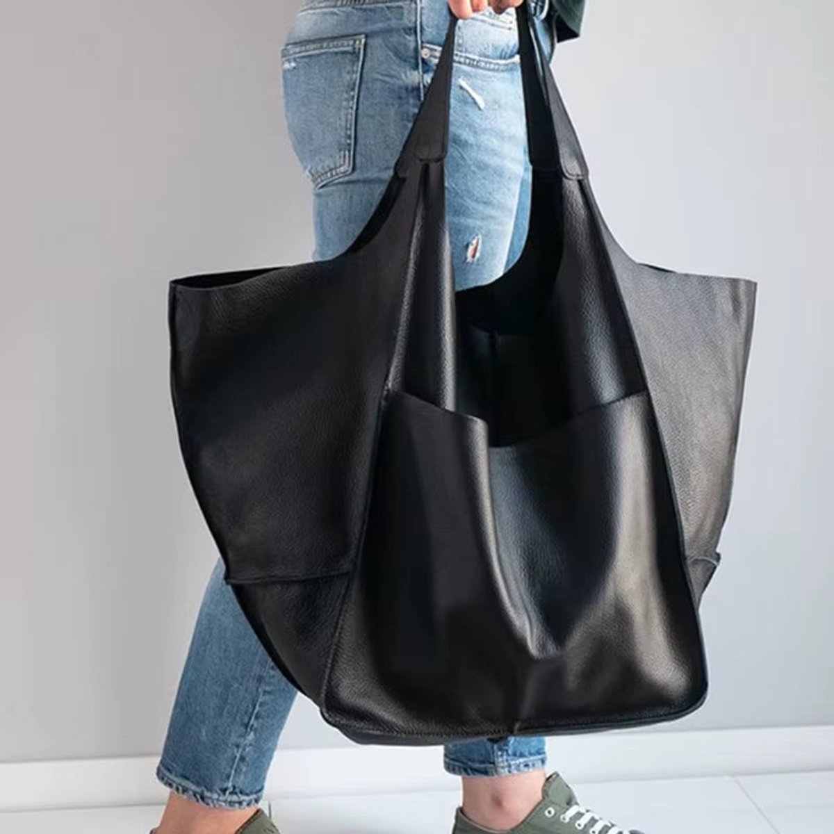 Women's Oversized Faux Leather Magnetic Closure Tote Bag