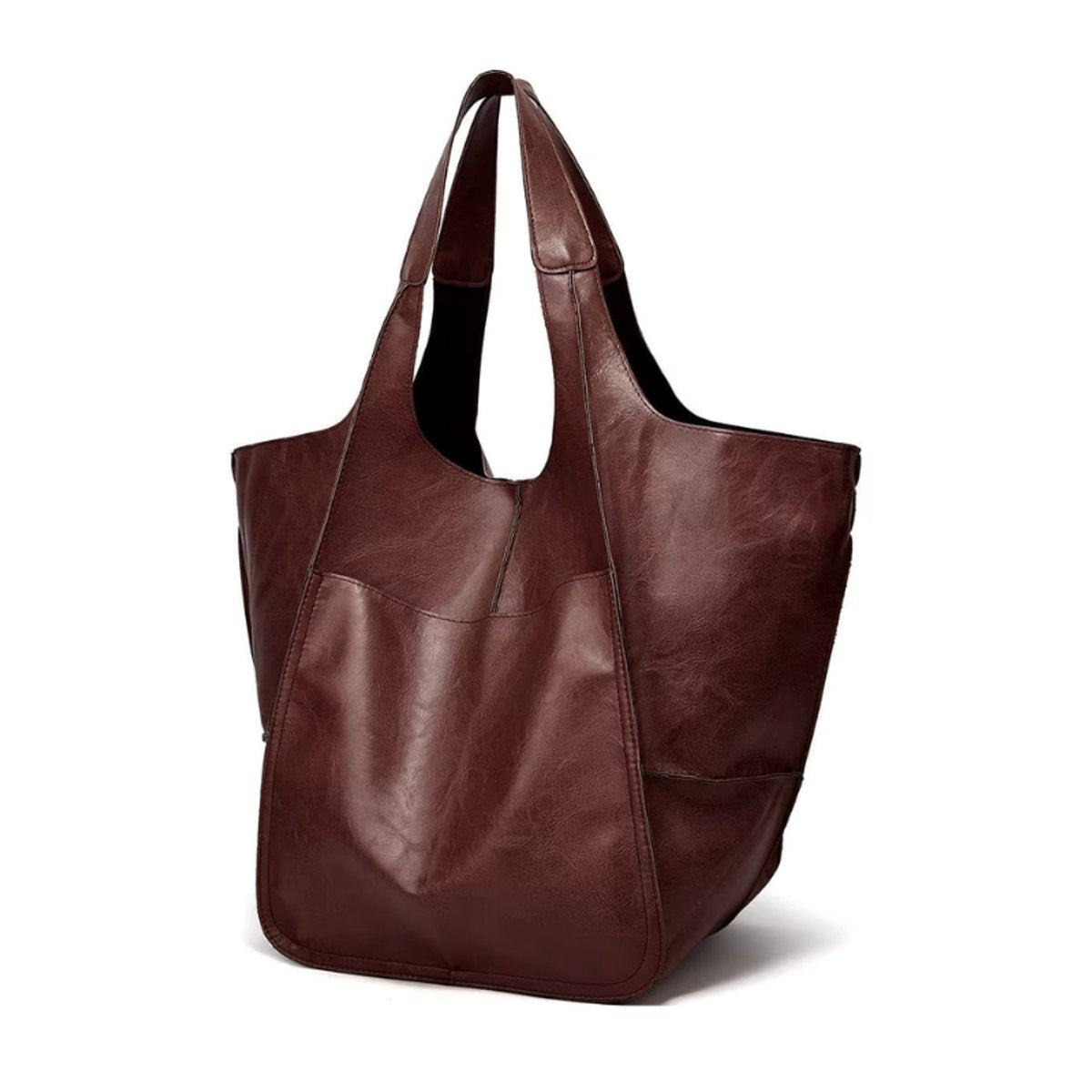Women's Oversized Faux Leather Magnetic Closure Tote Bag - Espresso