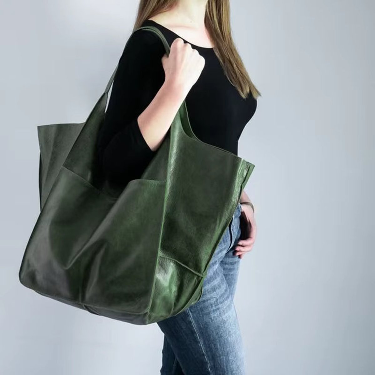 Women's Oversized Faux Leather Magnetic Closure Tote Bag