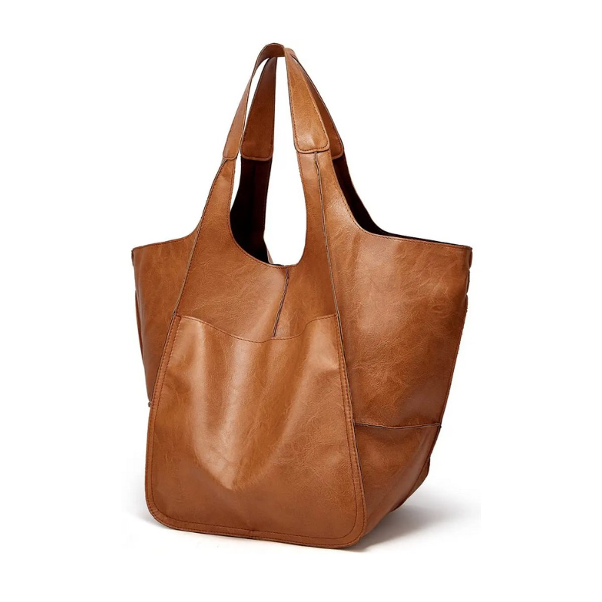 Women's Oversized Faux Leather Magnetic Closure Tote Bag - Kastanie