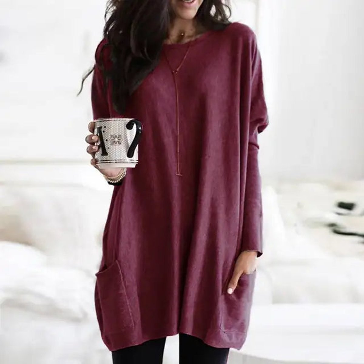 Women's Oversized Long-Sleeve Pocket Tunic Top Plus Size