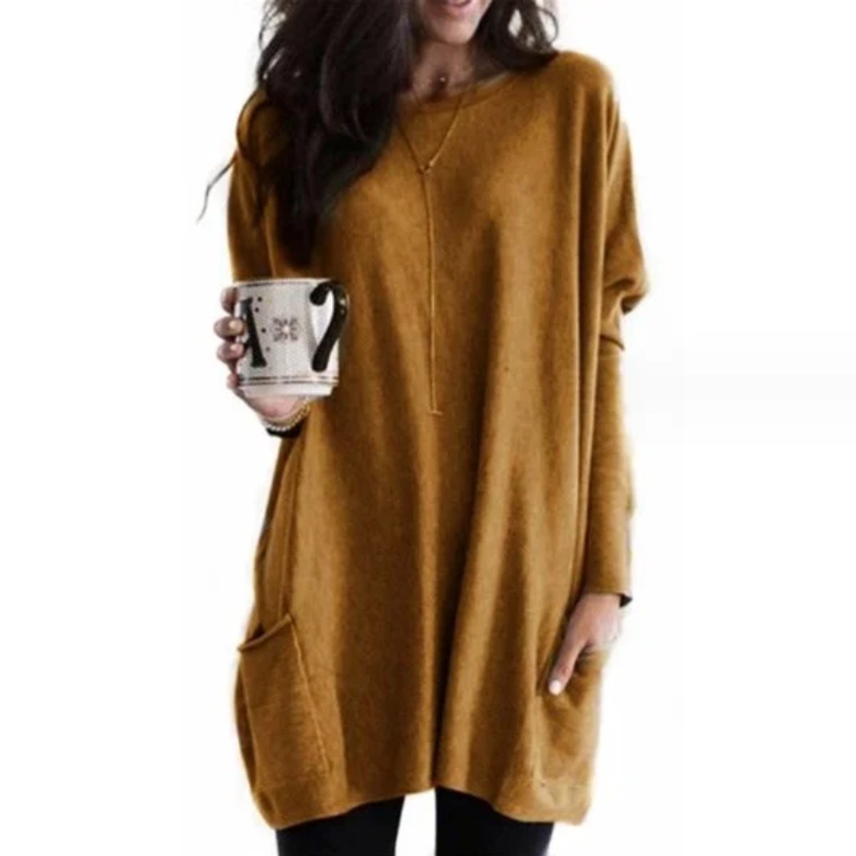 Women's Oversized Long-Sleeve Pocket Tunic Top Plus Size - Braun