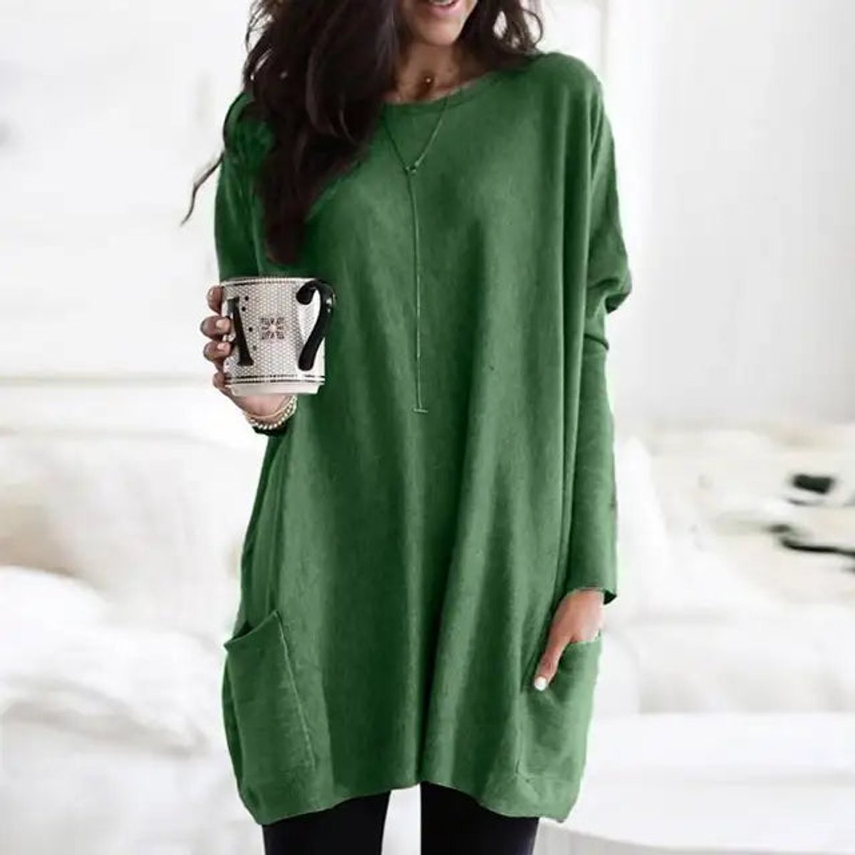 Women's Oversized Long-Sleeve Pocket Tunic Top Plus Size