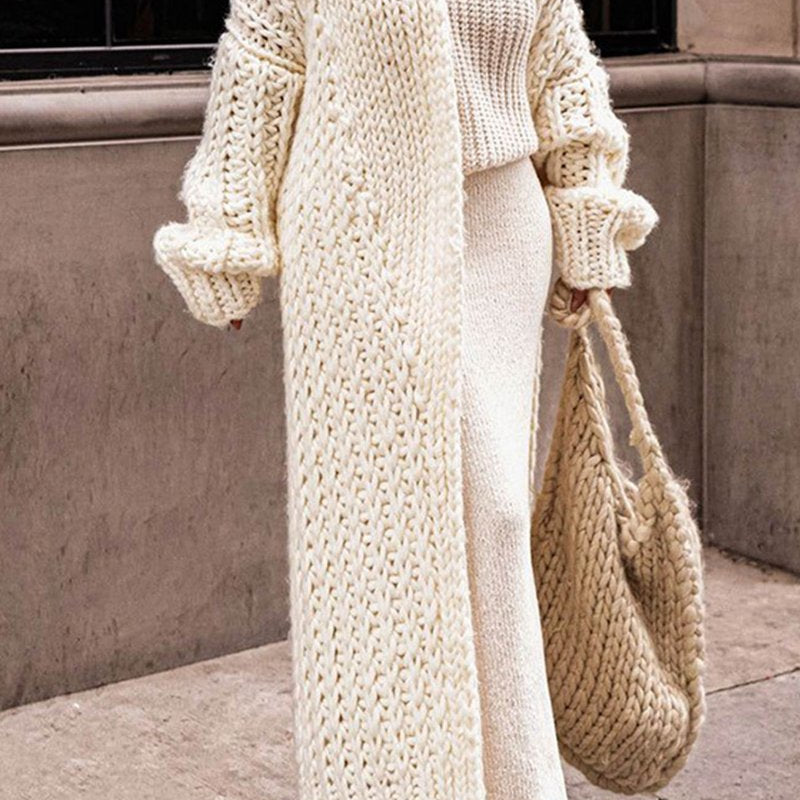 Women's Oversized Open-Front Chunky Knit Longline Cardigan - Beige