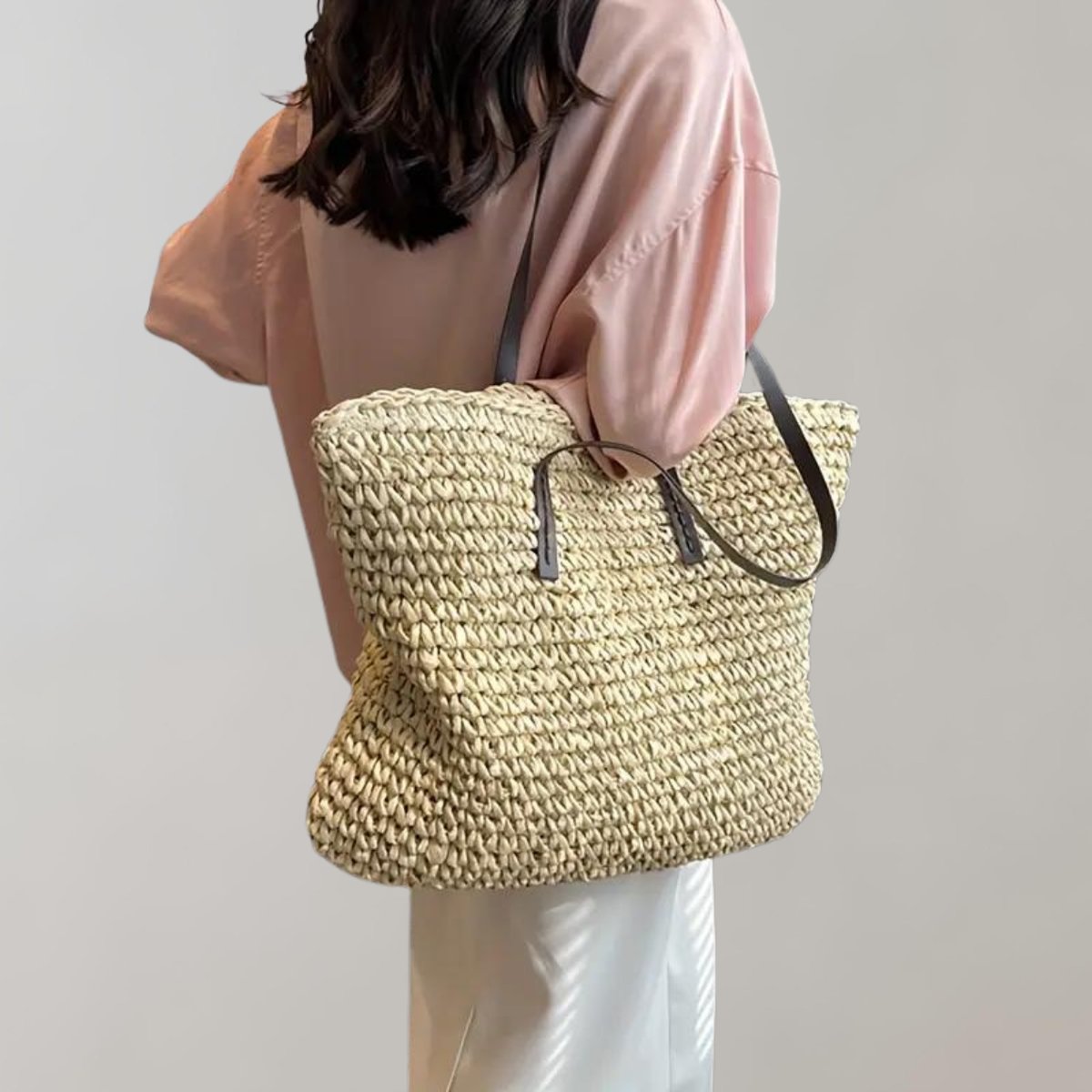 Women's Oversized Woven Raffia Bohemian Shoulder Tote Bag