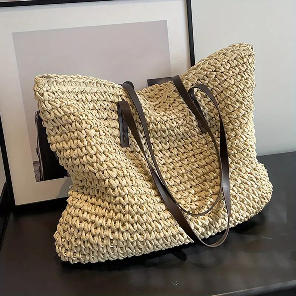 Women's Oversized Woven Raffia Bohemian Shoulder Tote Bag