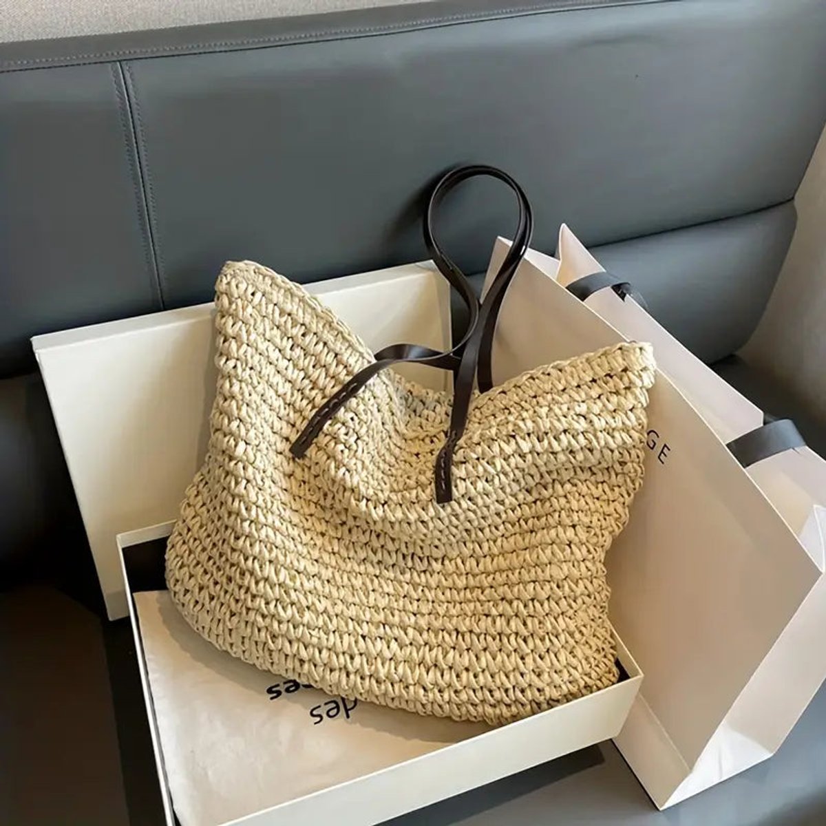 Women's Oversized Woven Raffia Bohemian Shoulder Tote Bag