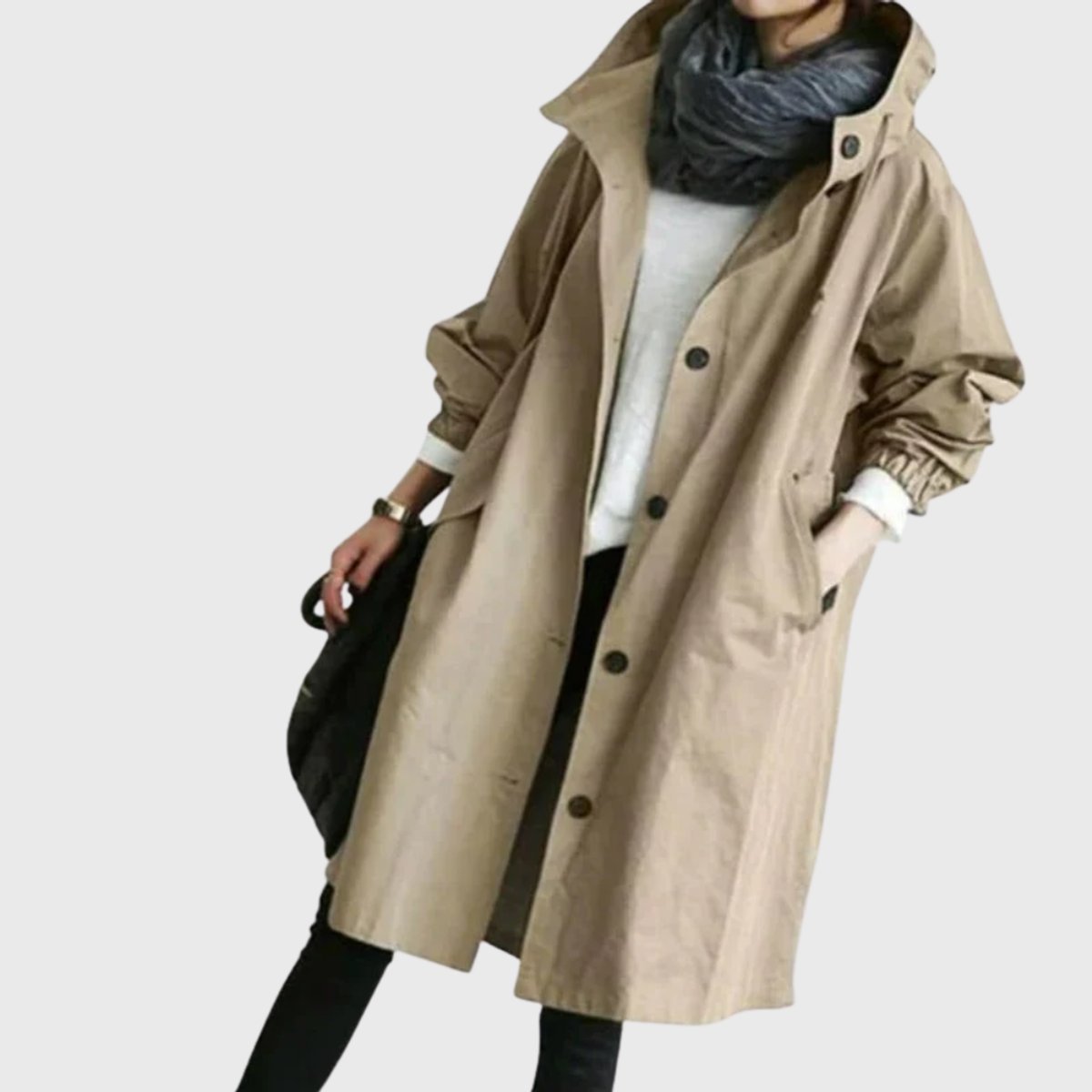 Women's Relaxed-Fit Hooded Waterproof Long Trench Coat - Brown