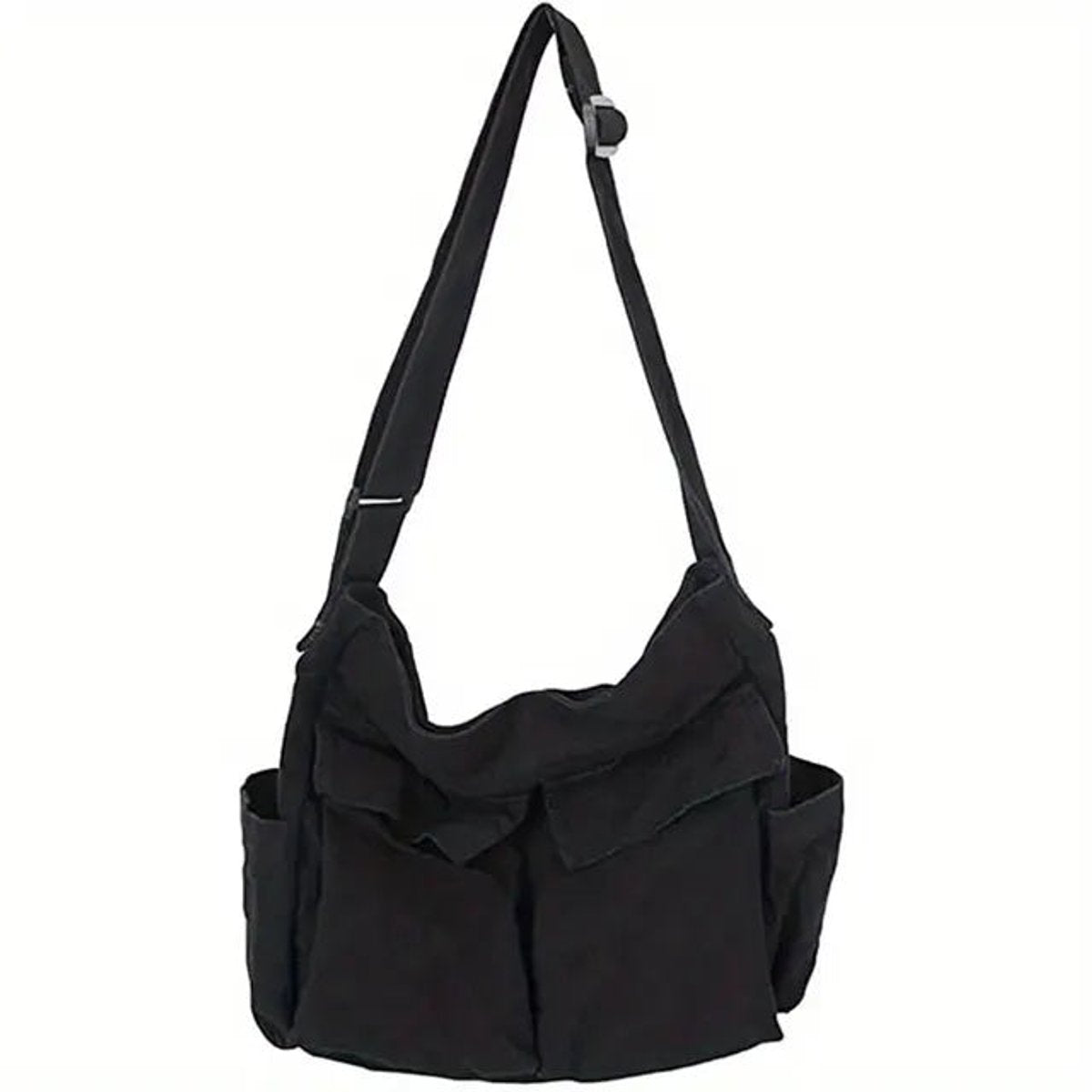 Women's Vintage Canvas Multi-Pocket Crossbody Shoulder Bag - Schwarz