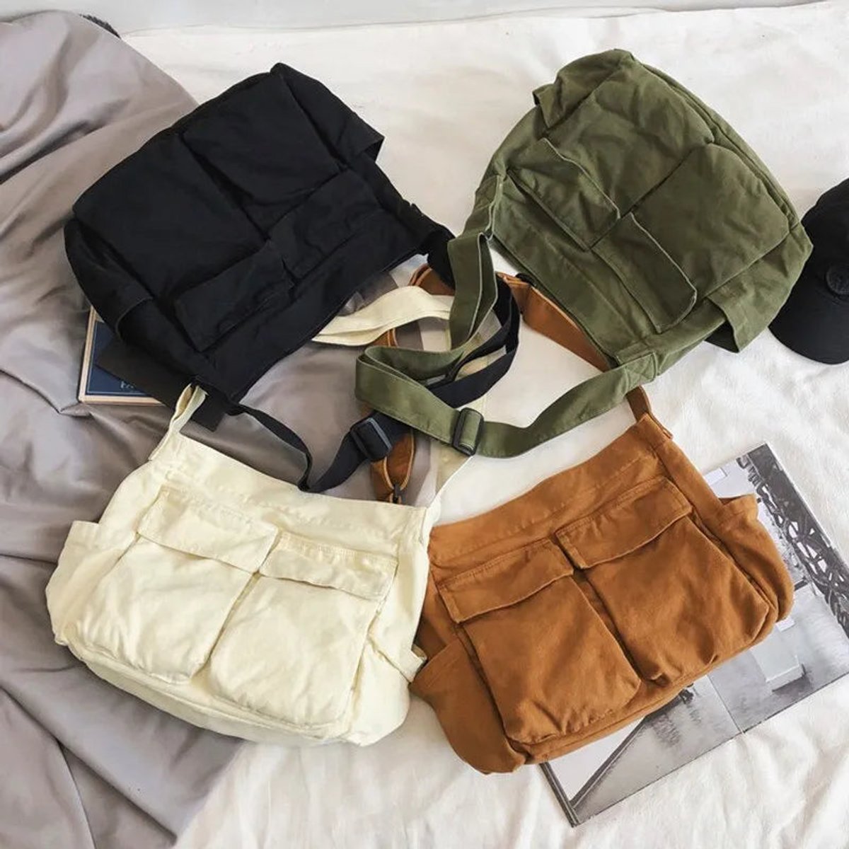 Women's Vintage Canvas Multi-Pocket Crossbody Shoulder Bag