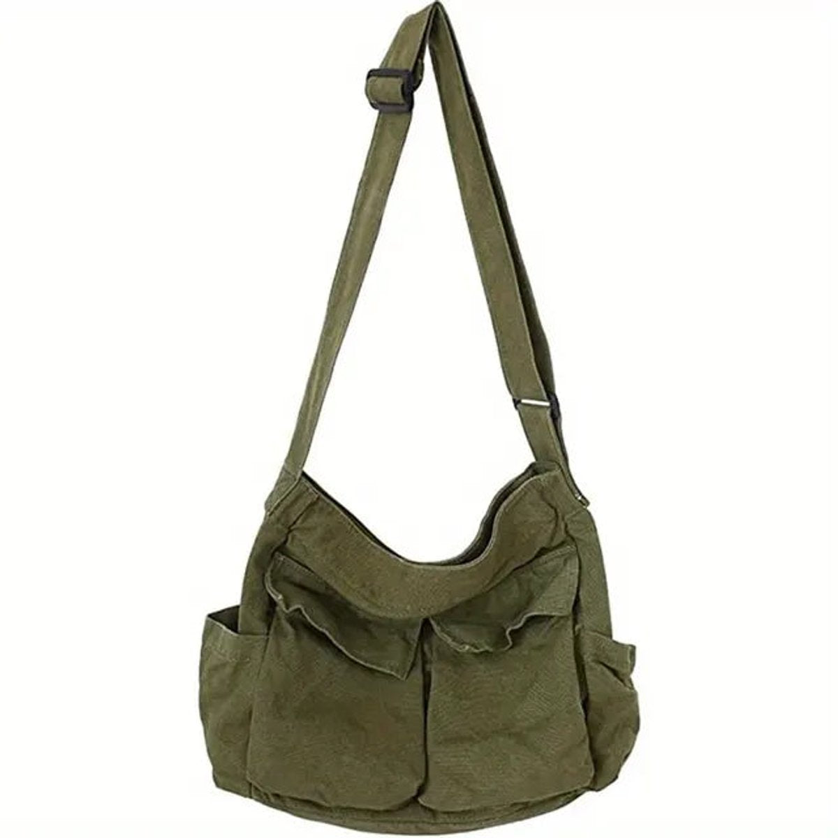 Women's Vintage Canvas Multi-Pocket Crossbody Shoulder Bag - Armeegrün