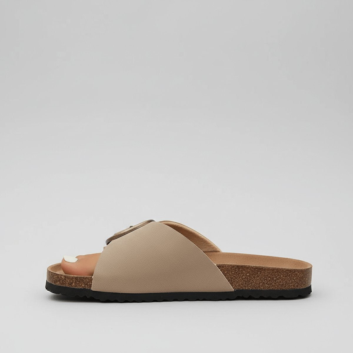 Women's Wide Strap Buckle Slip-On Comfortable Sandals Open Toe Flat