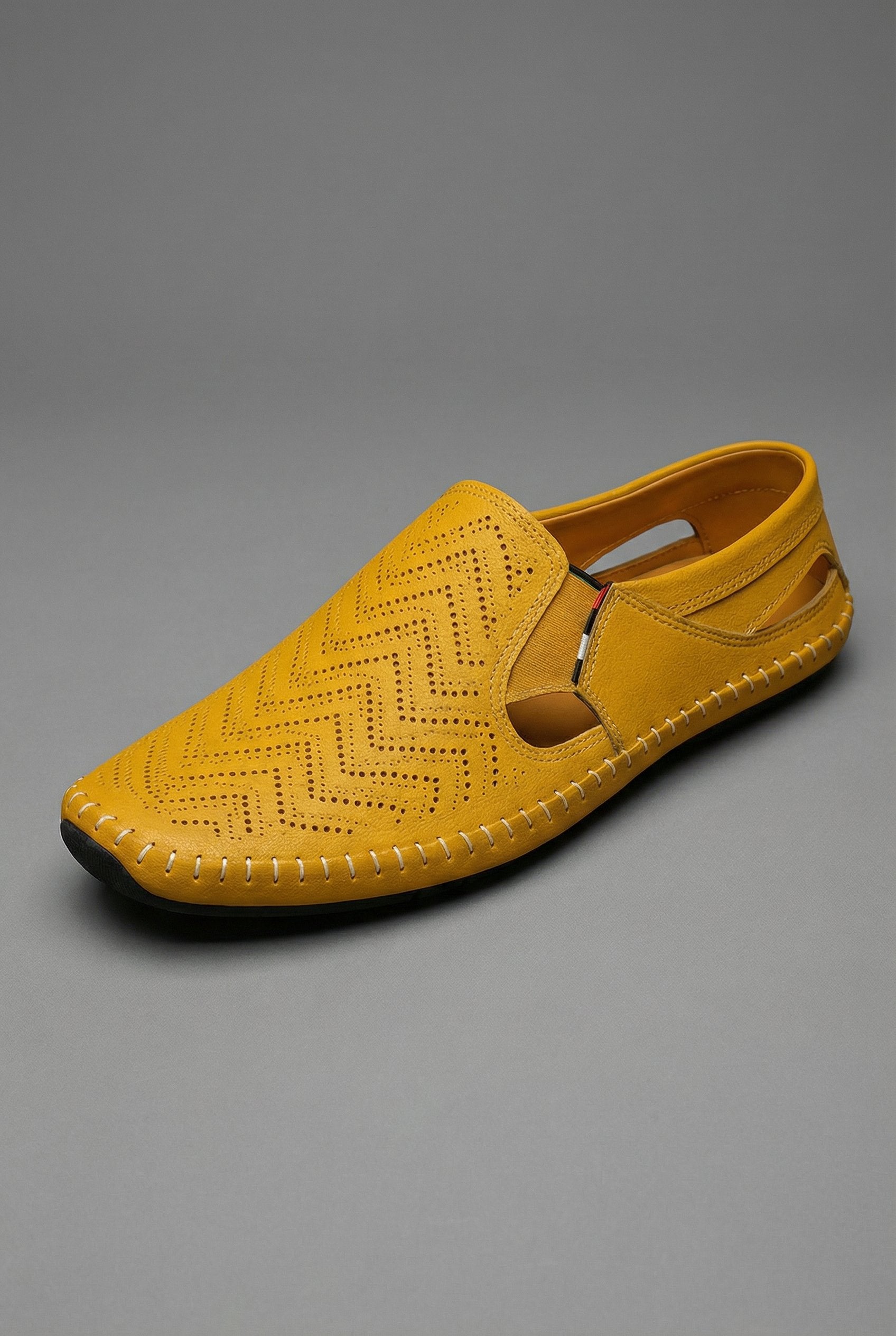 Men's Perforated Hand-Stitched Slip-On Driving Loafers - Yellow