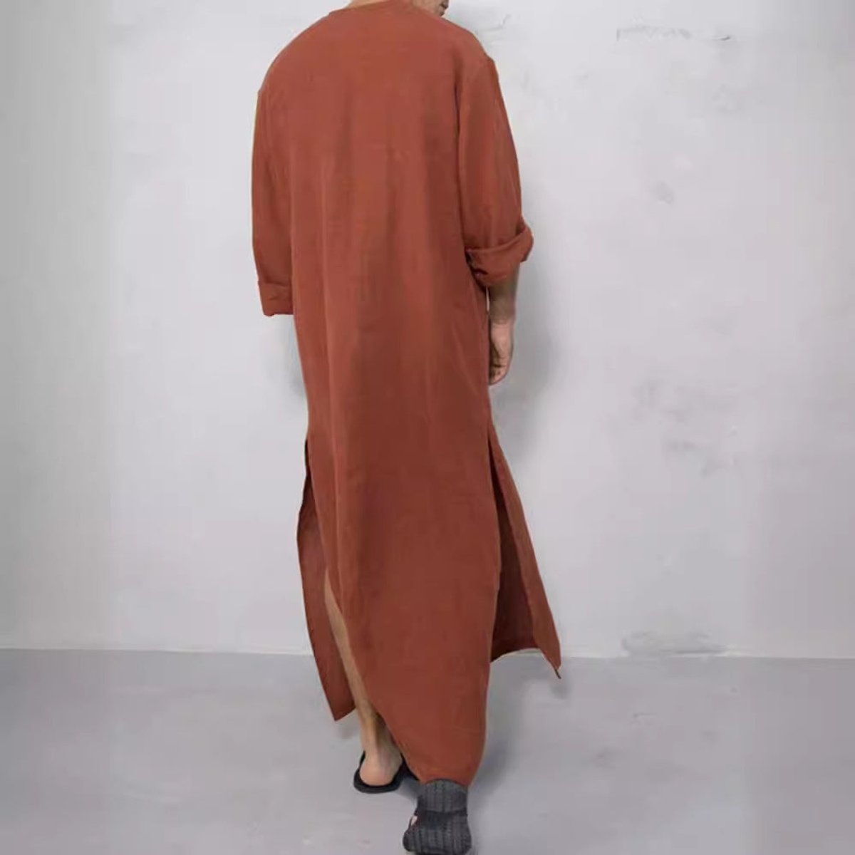 Men's Relaxed-Fit Linen Maxi Tunic Kaftan Button-Front