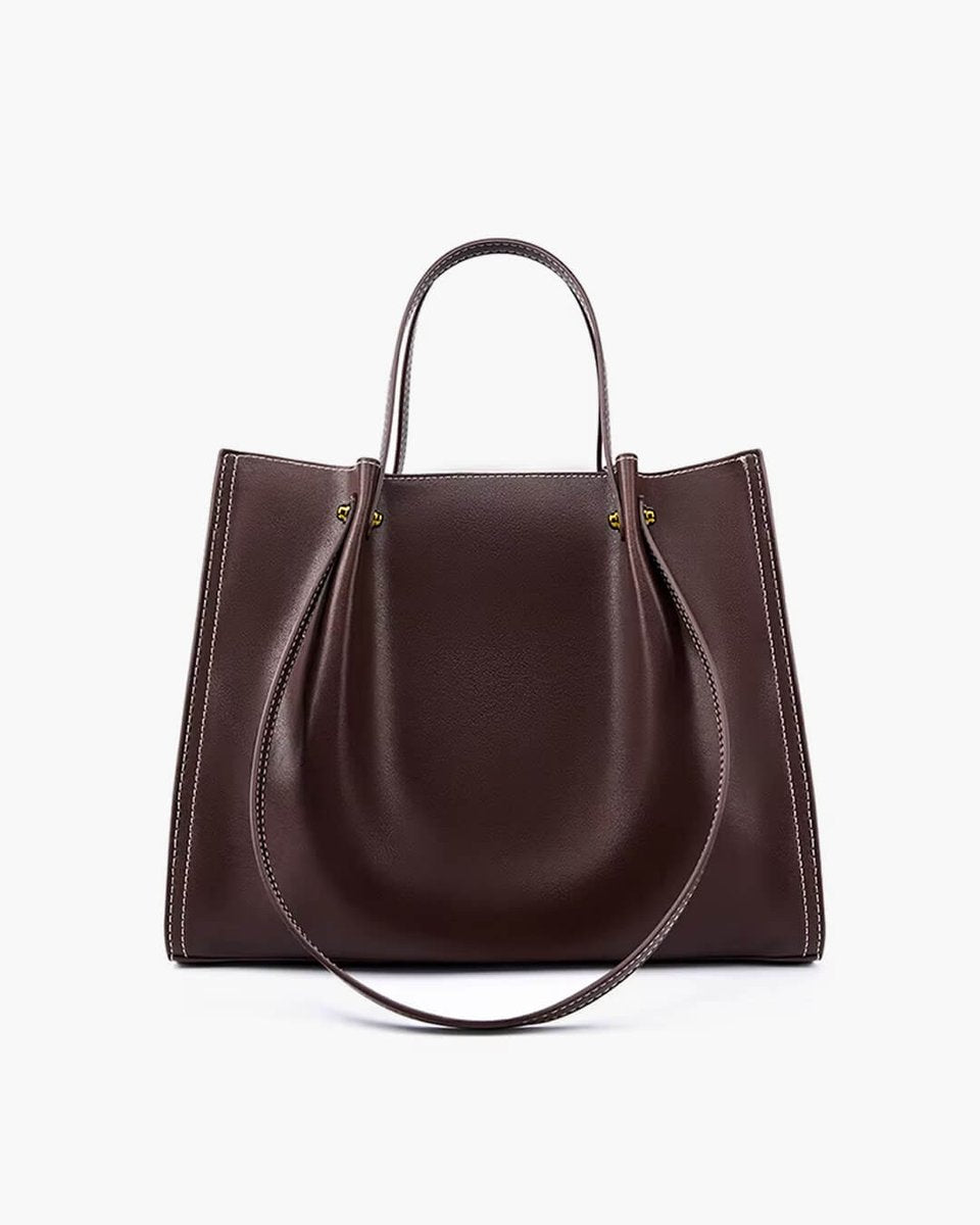Vegan Leather Minimalist Tote Bag Contrast Stitch Shoulder Bag