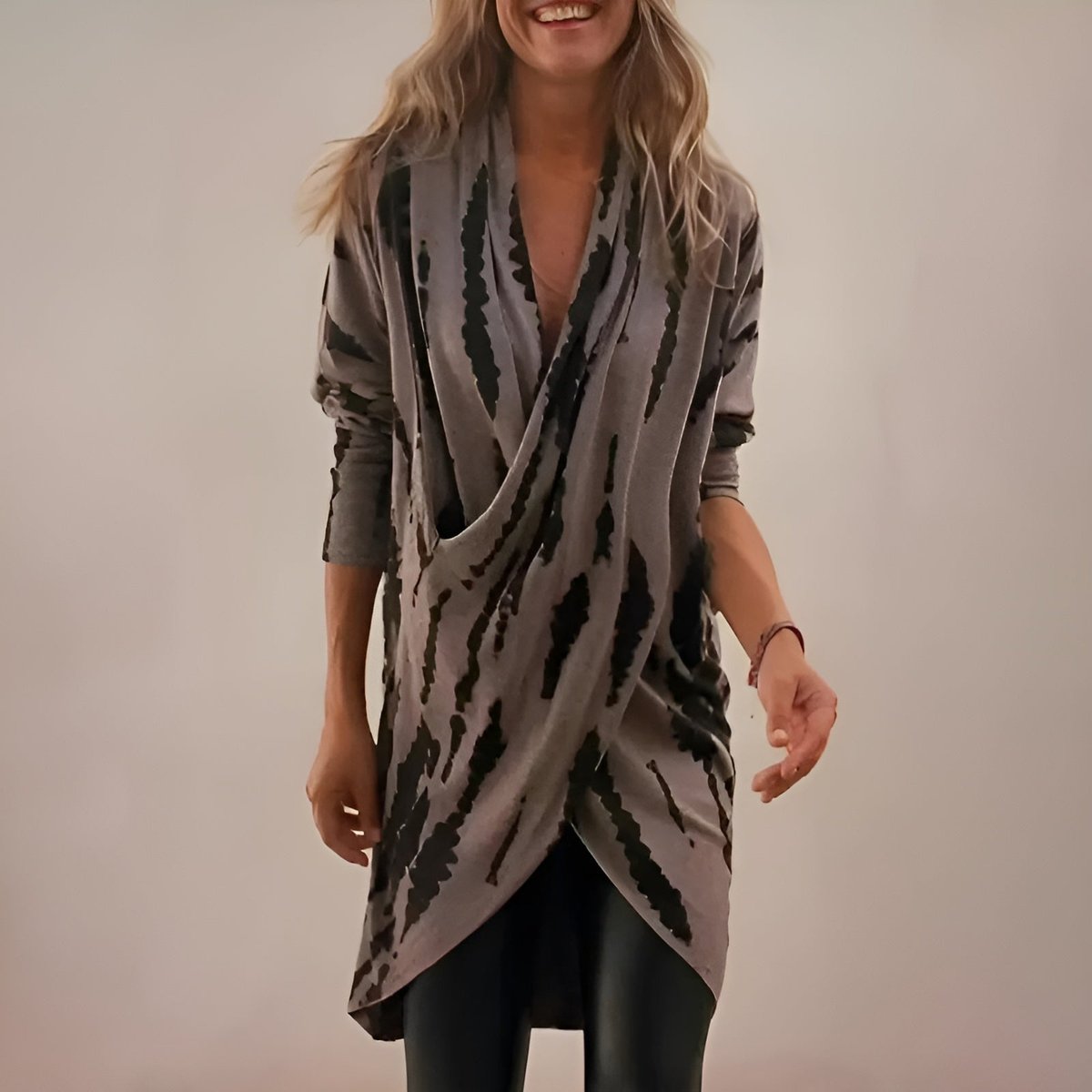 Women's Abstract Print V-Neck Draped Tunic