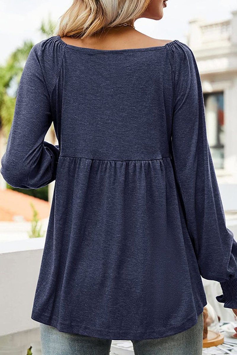 Women's Babydoll V-Neck Long Sleeve Flowy Tunic Top