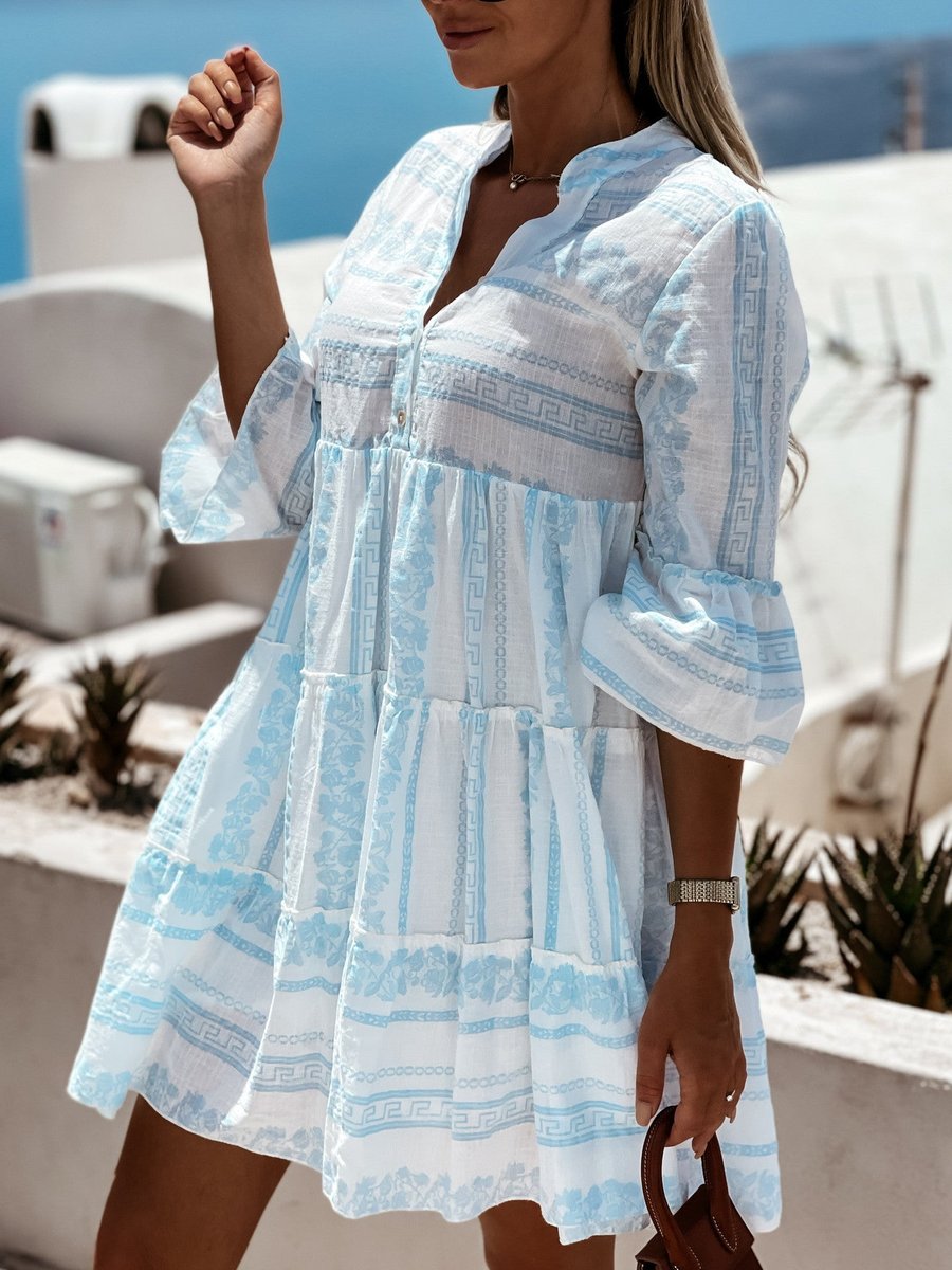 Women's Boho Printed Tiered Tunic Mini Dress