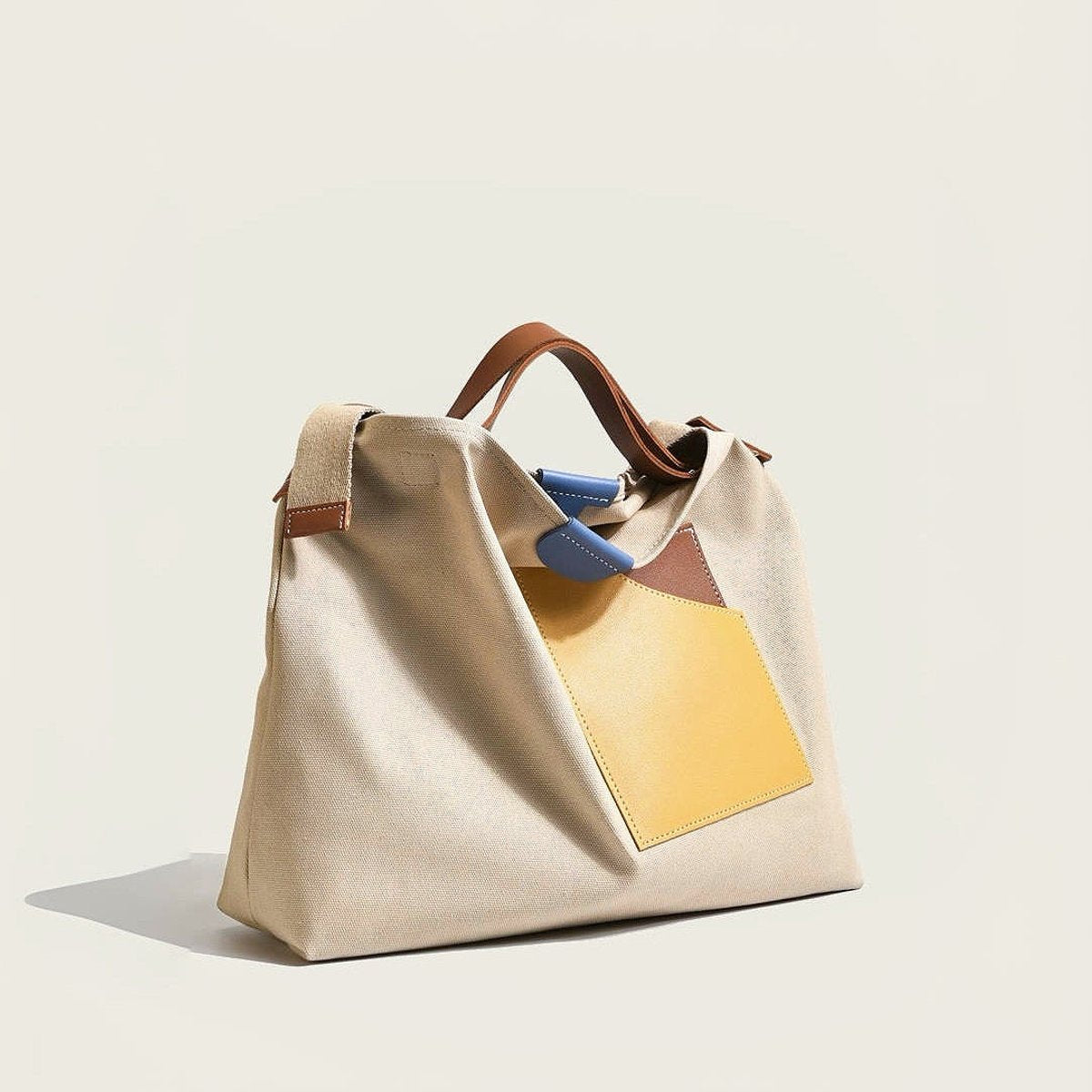 Women's Canvas Color-Block Shoulder Hobo Bag Adjustable Strap