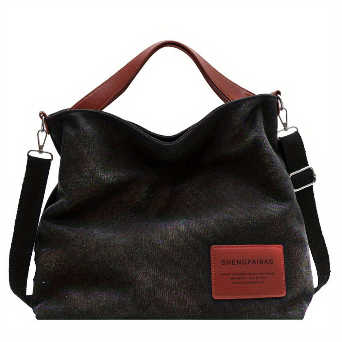 Women's Canvas Hobo Shoulder Bag Adjustable Crossbody Strap - Schwarz