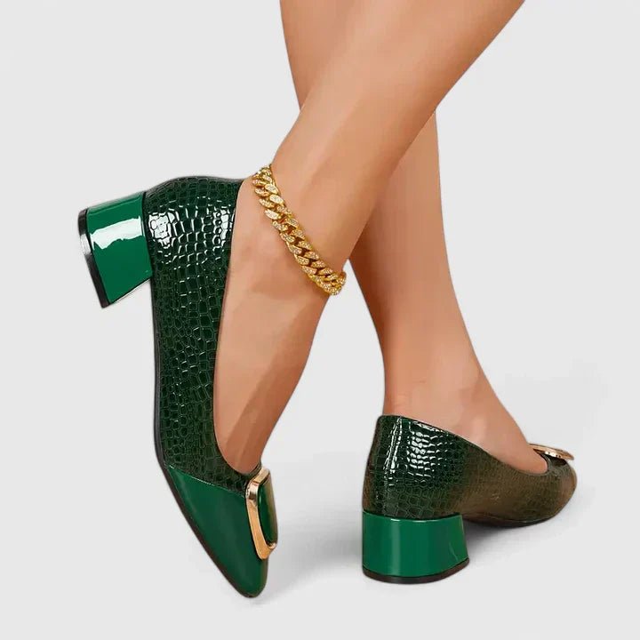 Women's Croc-Embossed Block-Heel Square-Toe Loafer Pumps - Green