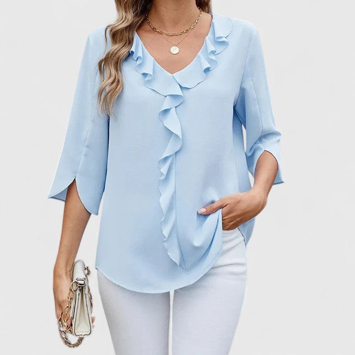 Women's Elegant Ruffle V-Neck Chiffon Blouse
