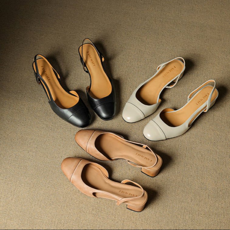 Women's Genuine Leather Slingback Block-Heel Pumps