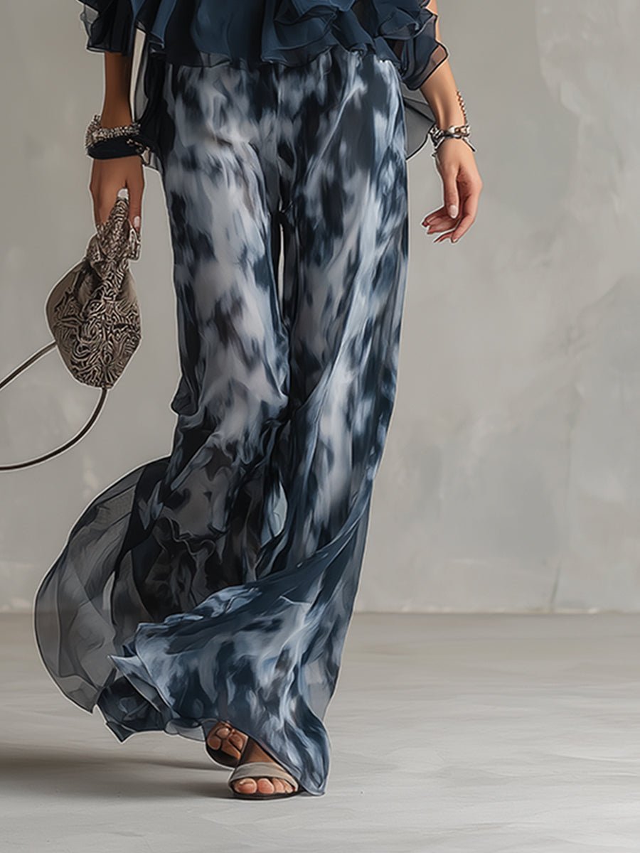 Women's Halter Neck Ruffled Blouse Wide-Leg Two-Piece Set