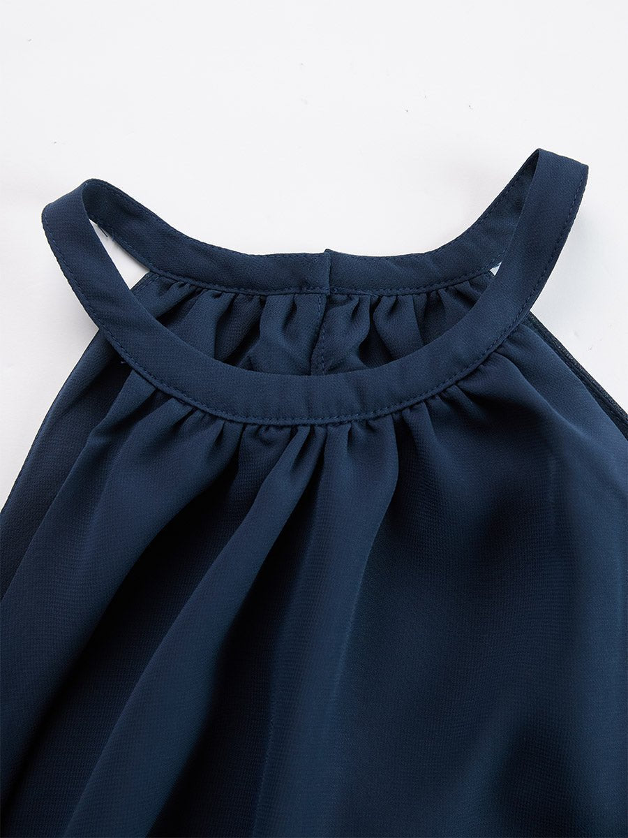 Women's Halter Neck Ruffled Blouse Wide-Leg Two-Piece Set