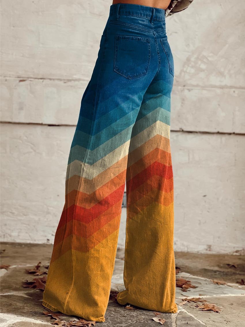 Women's High-Rise Wide-Leg Chevron Gradient Printed Pants