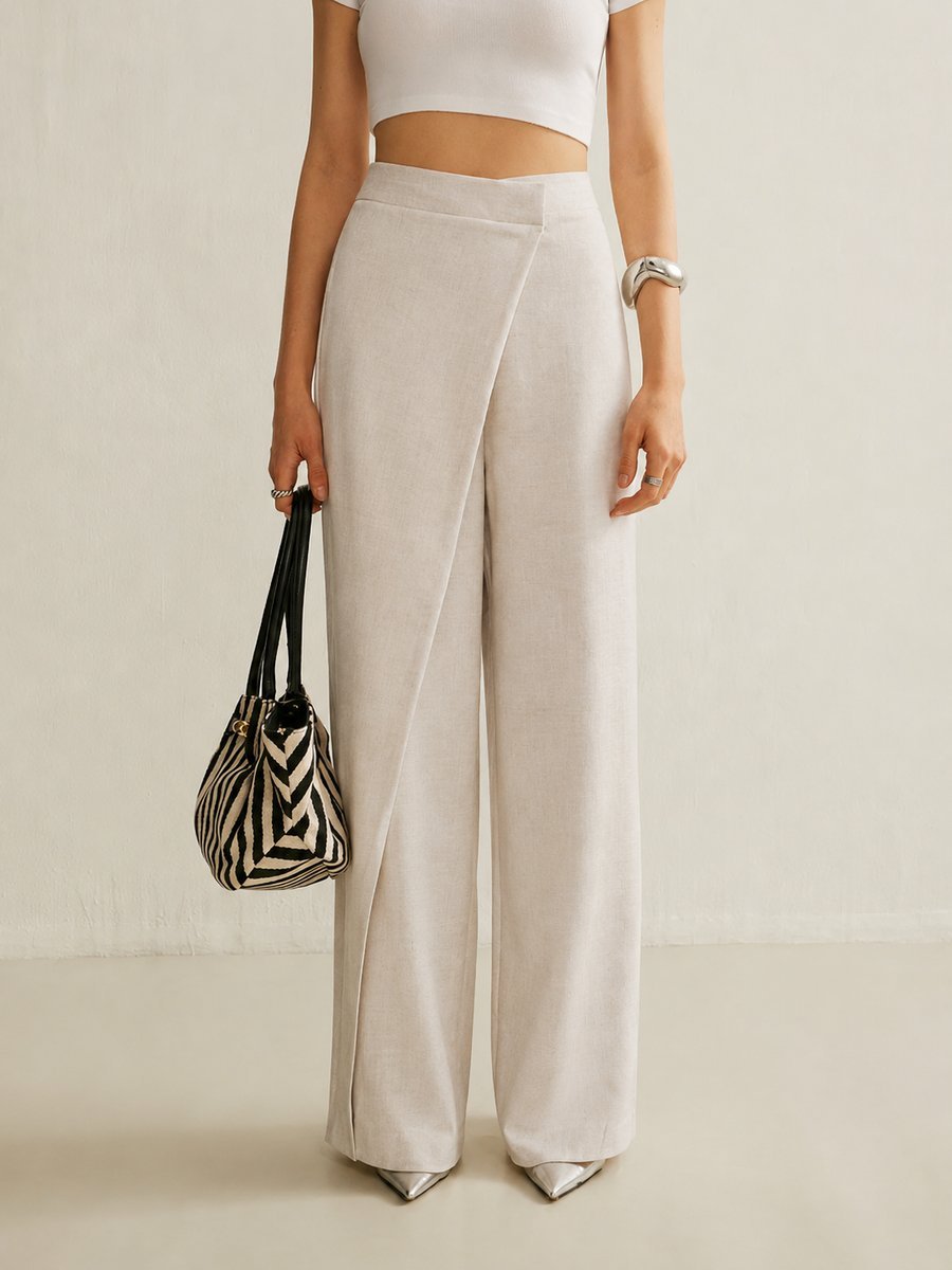 Women's High-Waist Asymmetric Wrap Wide Leg Pants