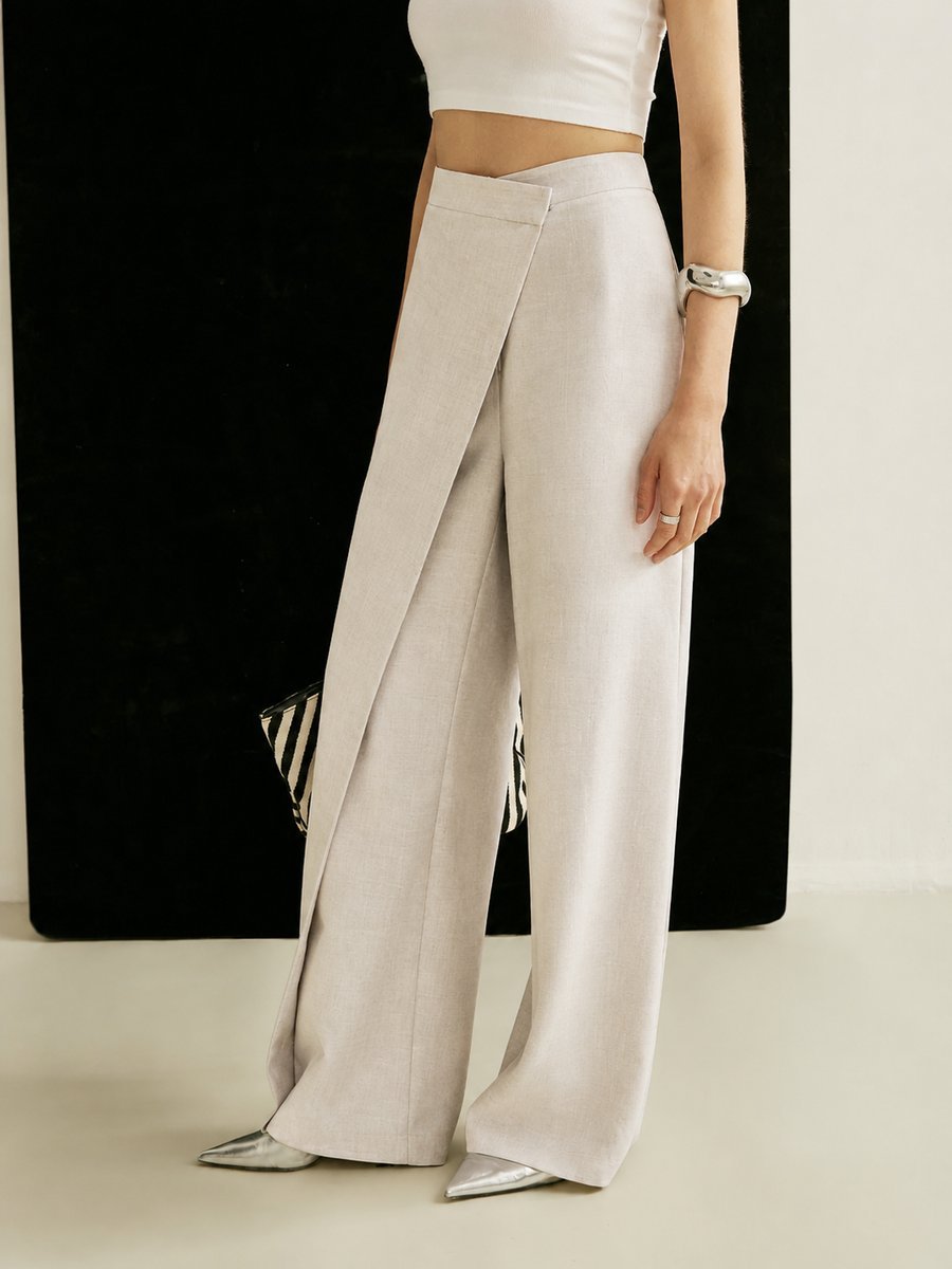 Women's High-Waist Asymmetric Wrap Wide Leg Pants