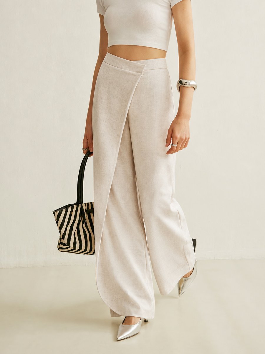 Women's High-Waist Asymmetric Wrap Wide Leg Pants