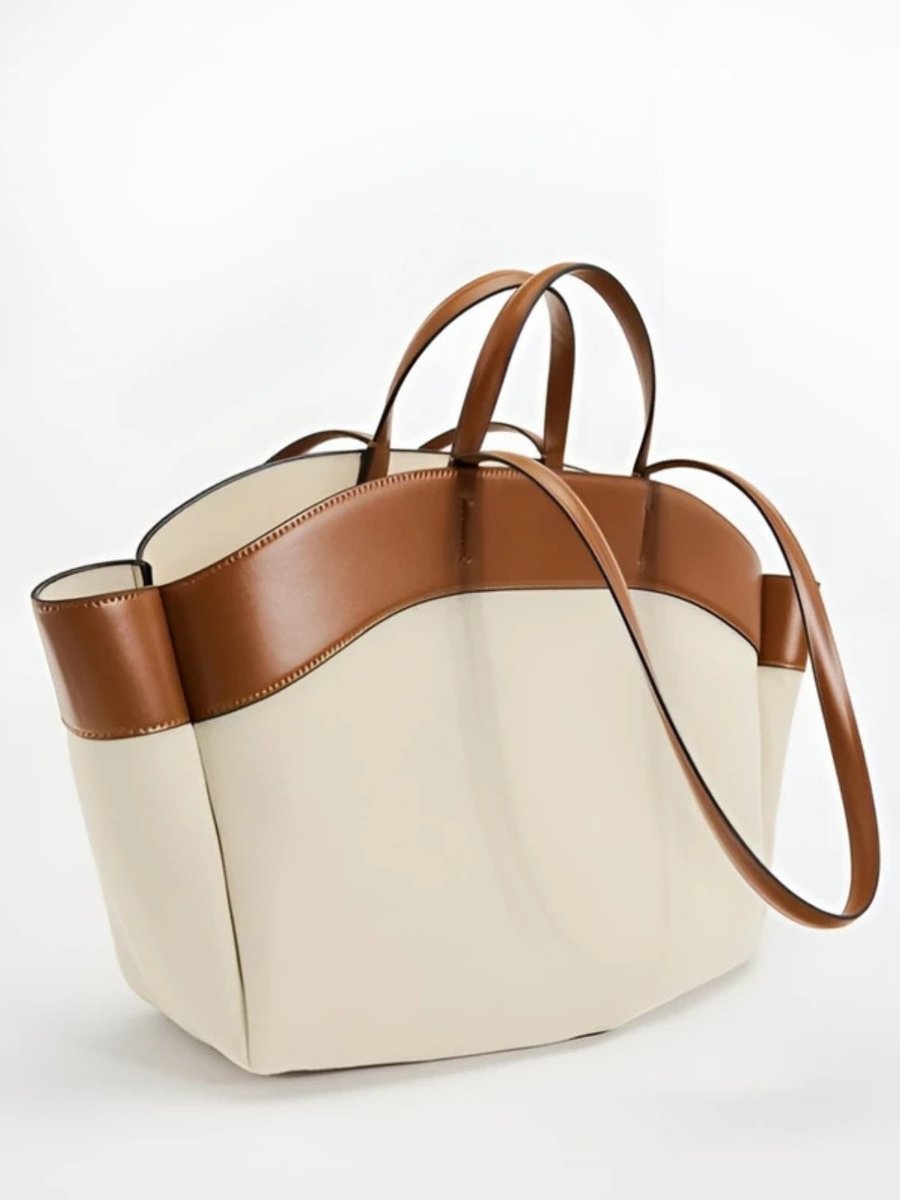 Women's Large Canvas Leather-Trim Open-Top Tote Bag
