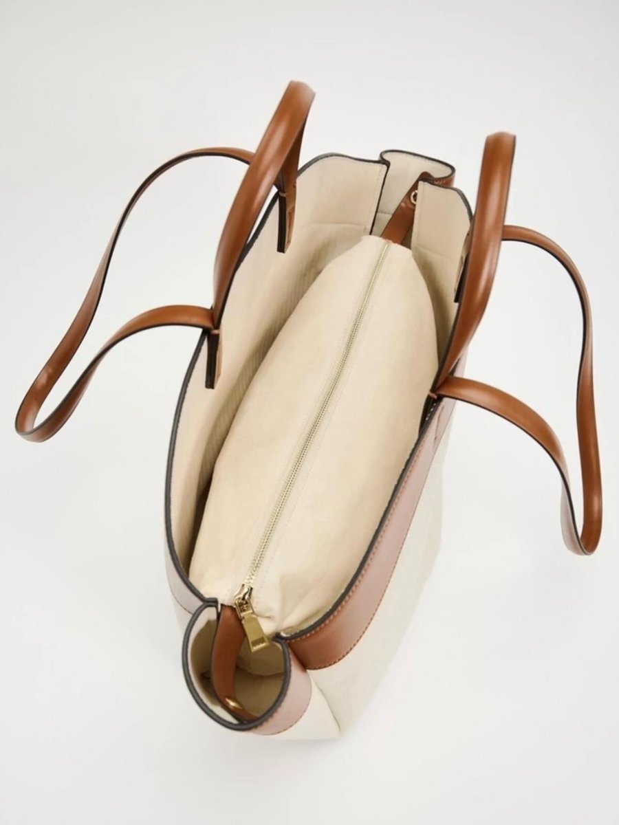 Women's Large Canvas Leather-Trim Open-Top Tote Bag